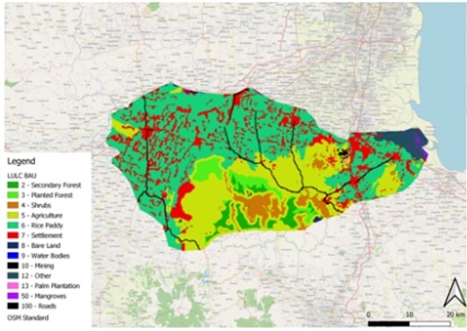 Land cover maps for (a) the business-as-usual scenario if deforestation continues